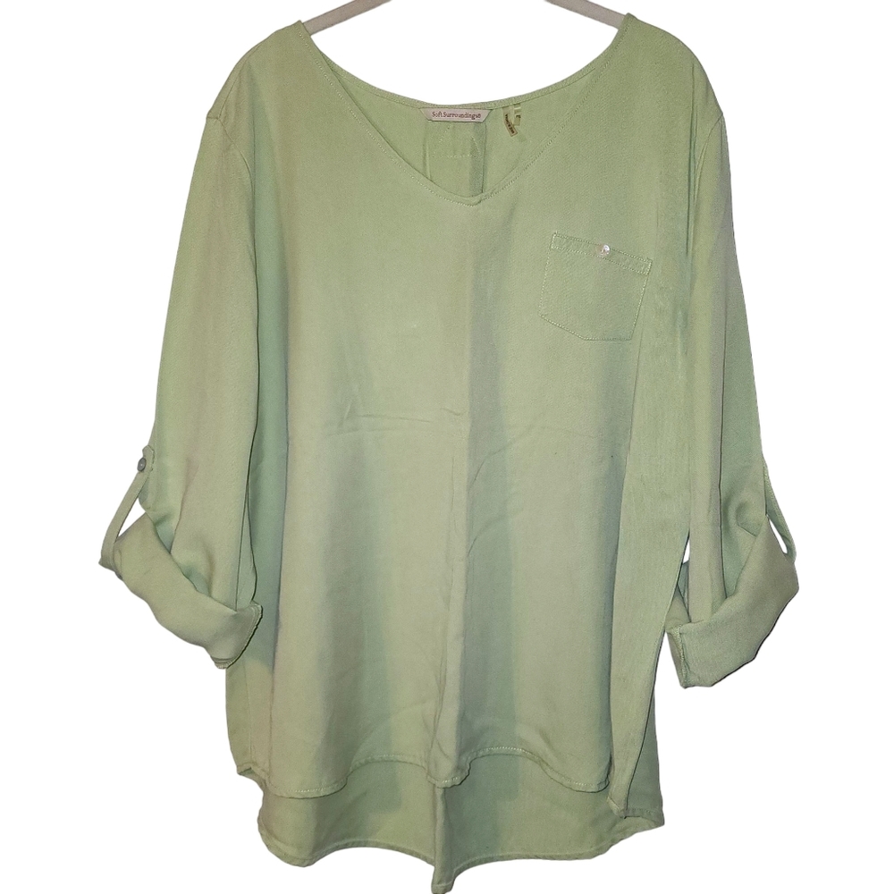 Soft Surroundings Tencel Margarita Green With Roll Tab Sleeves